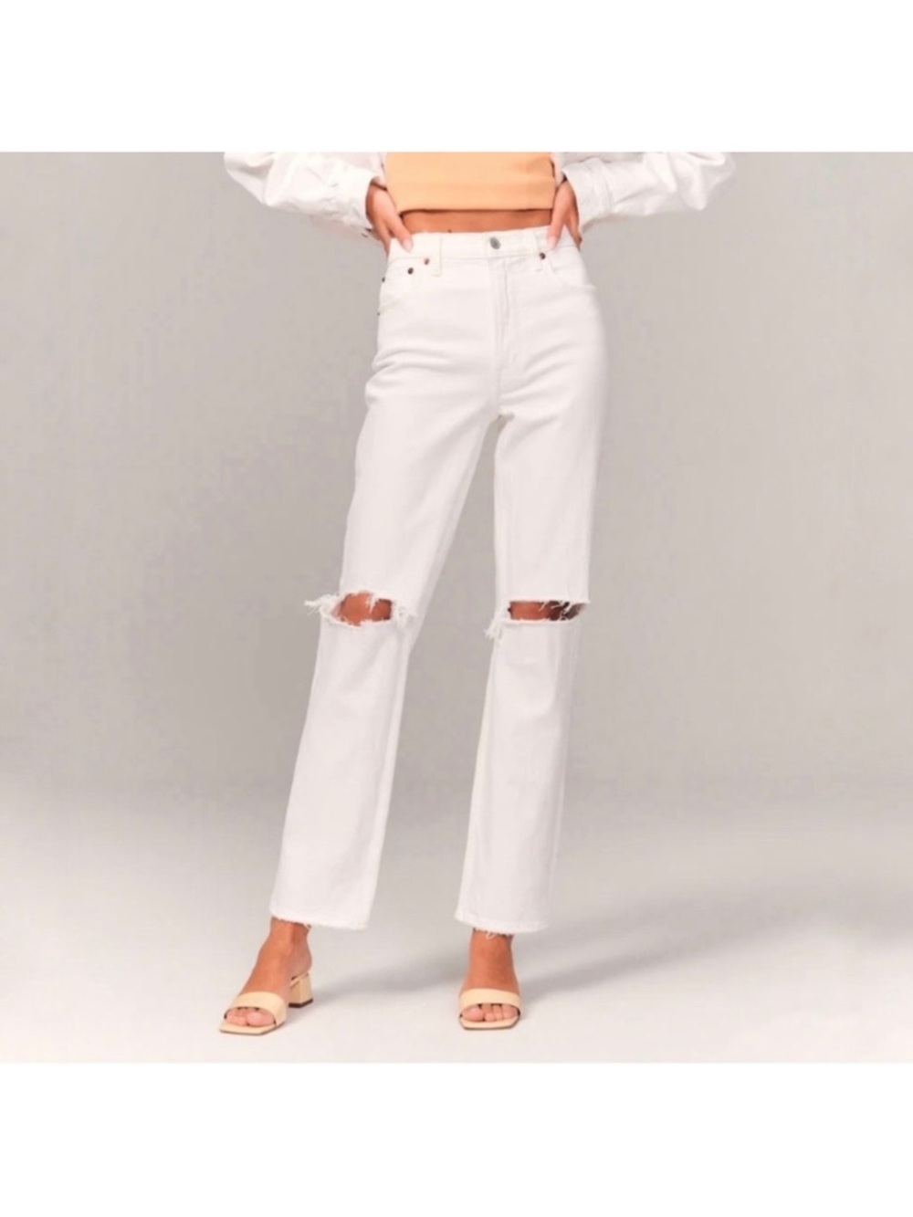 Ultra High Rise Ankle Straight Jeans - Ripped White